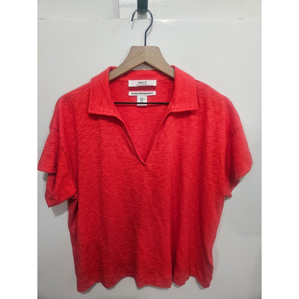 WILT Peruvian Edit XL Red Cotton Slub Polo Top Oversized Relaxed Coastal